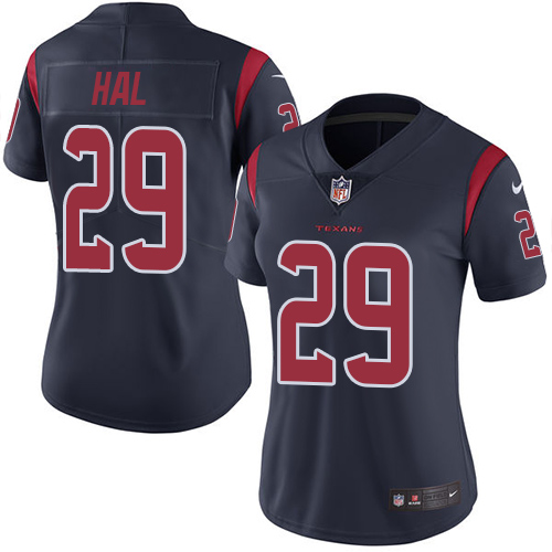 Nike Texans #29 Andre Hal Navy Blue Women's Stitched NFL Limited Rush Jersey